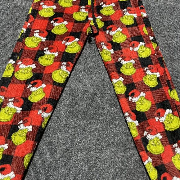 The Grinch Pants Mens XL Red Black Buffalo Plaid Fleece Christmas Lounge Pajama - Picture 3 of 8